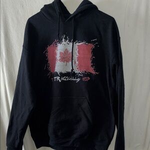 Tragically Hip Black Hoodie with Red and White Design